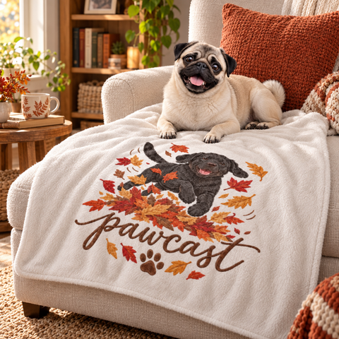 “Bruno’s Puppy Autumn Leaf Leap” Sherpa Blanket